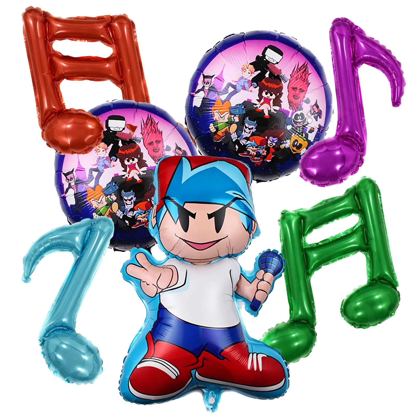7PCS Cartoon Game Boy Balloons,  Famous Rhythm Game Themed Party Balloons, F N F Foil Balloons Party Decorations