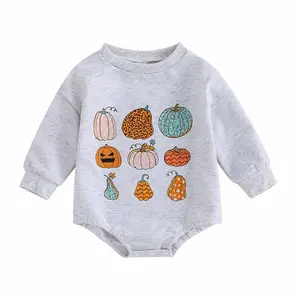 Unisex Baby Halloween Clothes Girl Boy Pumpkin Romper Sweatshirt Long Sleeves Bodysuit Newborn Fall Outfit