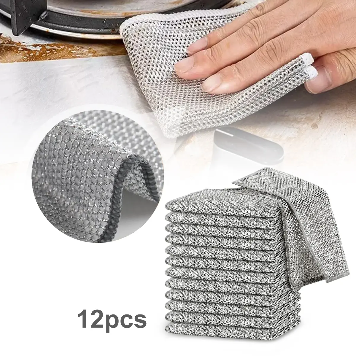 12 PCS Multipurpose Wire Dishwashing Rags, Metal Wire Dishwashing Cloths Towels Scrubs Cleans, Wet and Dry Wire Dishwashing Rags Non-Scratch Wire Dishcloth for Dishes, Sinks