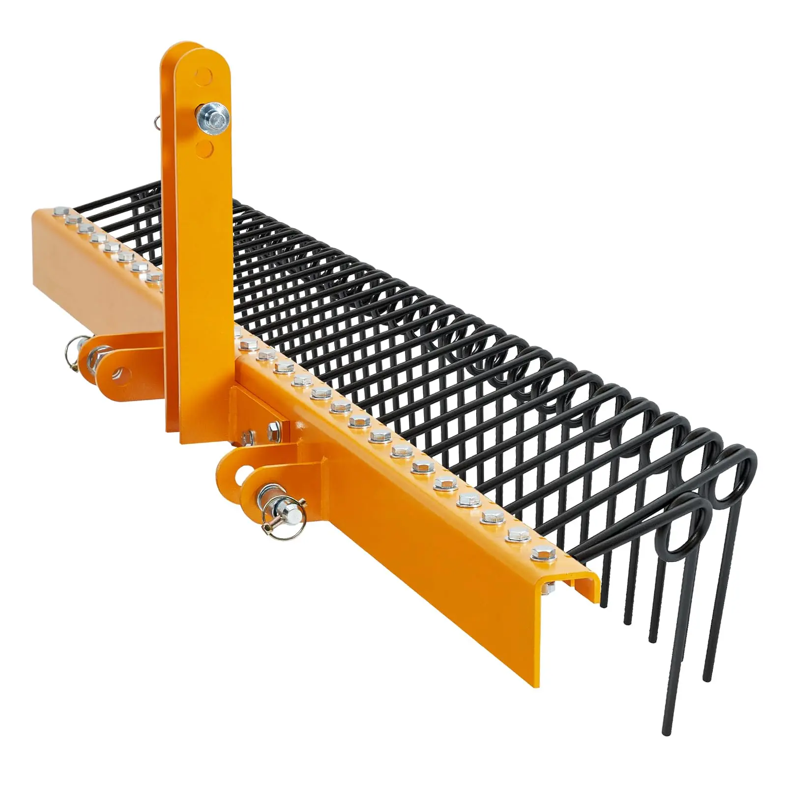 GARVEE Pine Straw Rake 72 Inch , 30 Coil Spring Tines Durable Powder Coated Steel Tow Behind Landscape Rake with 3 Point Hitch Receiver Attachment Fit to Cat0 Cat 1 Tractors for Leaves Grass