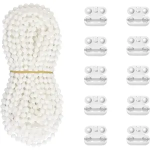 10 Meters (32.8 Feet) Roller Blind Bead Chain Cord Roman Venetian Honeycomb Vertical Shade Blind Cord with 10 PCS Connectors for Roller Blind Replacement Parts White (Normal Version)