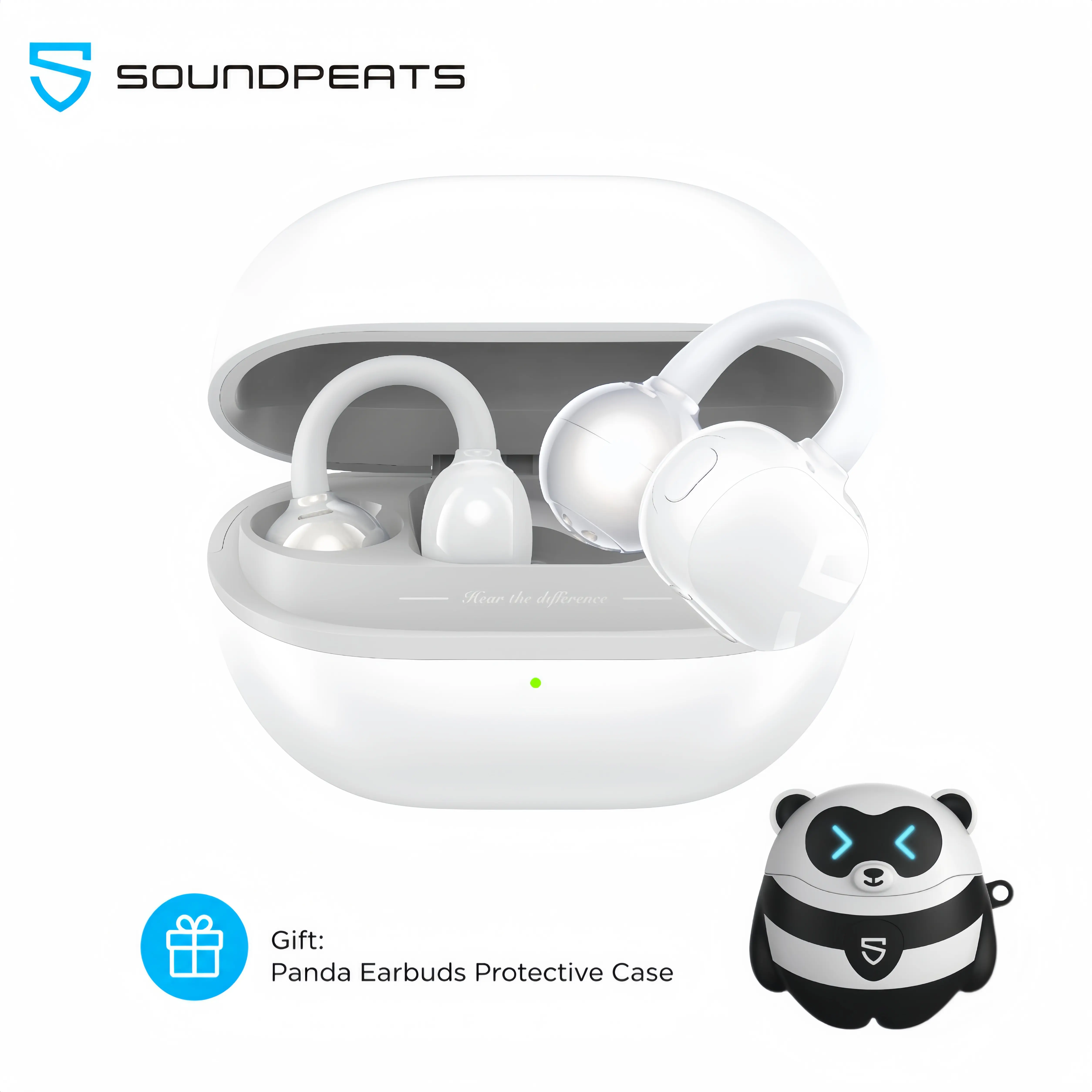 SoundPEATS POP Clip Open-Ear Wireless Earbuds, Bluetooth 5.4, Single Mic ENC Noise Cancelling, Game Mode, Fast Charging, IPX5 Waterproof, 30H Playtime for Sports & Daily Use, with Free Panda Protective Case