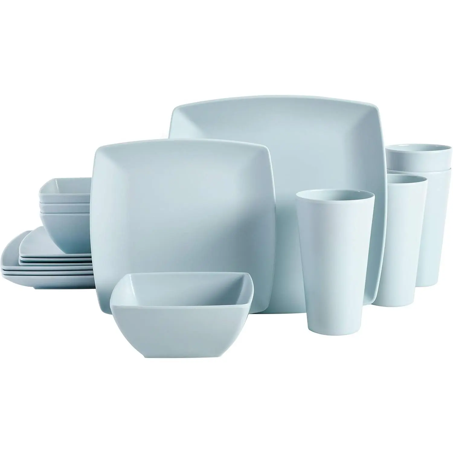 16-Piece Unbreakable Melamine Dinnerware Set for 4 – Square Plates & Bowls, BPA-Free, Chip & Break Resistant, Lightweight Outdoor Dish Set  Tableware Microwave Dishwasher Safe