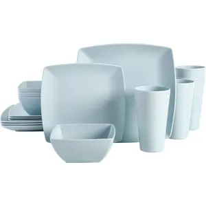 16-Piece Unbreakable Melamine Dinnerware Set for 4 – Square Plates & Bowls, BPA-Free, Chip & Break Resistant, Lightweight Outdoor Dish Set  Tableware Microwave Dishwasher Safe