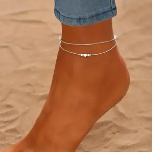 Minimalist Fabric Heart-shaped Beach Anklet, 1pc Fashion Costume Jewelry Accessory
