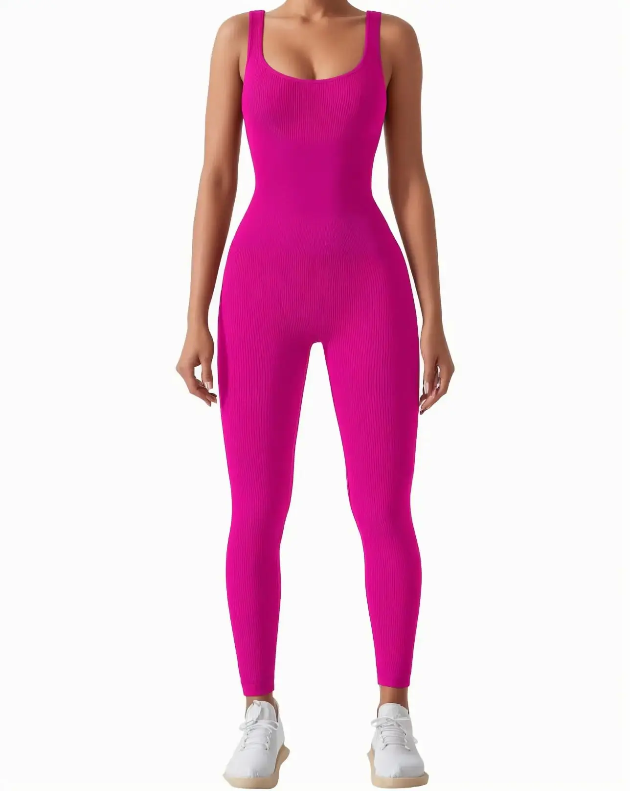 Jumpsuit for Women Workout Seamless Jumpsuits Yoga Ribbed One Piece Tank Tops Rompers Sleeveless Exercise Jumpsuits Pink Small