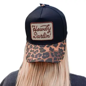 Cheetah Darlin' Hat with Leopard Print Brim and "Howdy Darlin'" Patch for Stylish Outfits