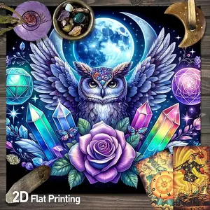 Mystical Owl Altar Cloth | Celestial Moon and Rose Table Cover | Spiritual Art Design Square Gaming Tarot Tablecloth for Witchcraft Astrology Divination Fortune Telling | Ideal Christmas Gifts - New Year Decorations for Apartment