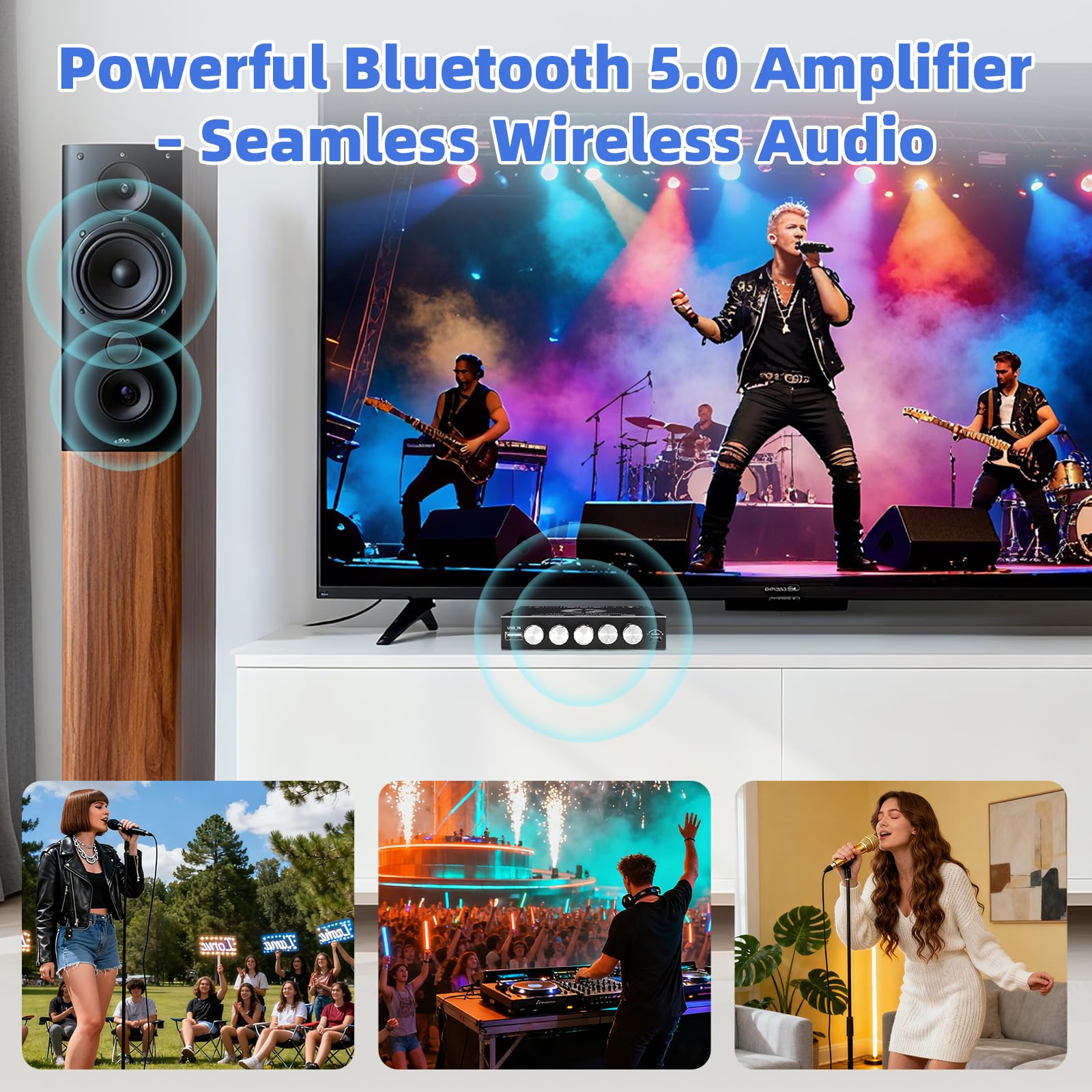 HT21 Upgraded 2.1 Channel Mini Wireless Hi-Fi Amplifier Board with TDA7498E Hi-Fi Chip, 160W×2+220W Home Amplifier, Supplier-Made, BT/USB/AUX Flexible Connectivity, Dual Expansion Ports, DC 15-36V, Easy Integration for DIY Home Speakers Customization