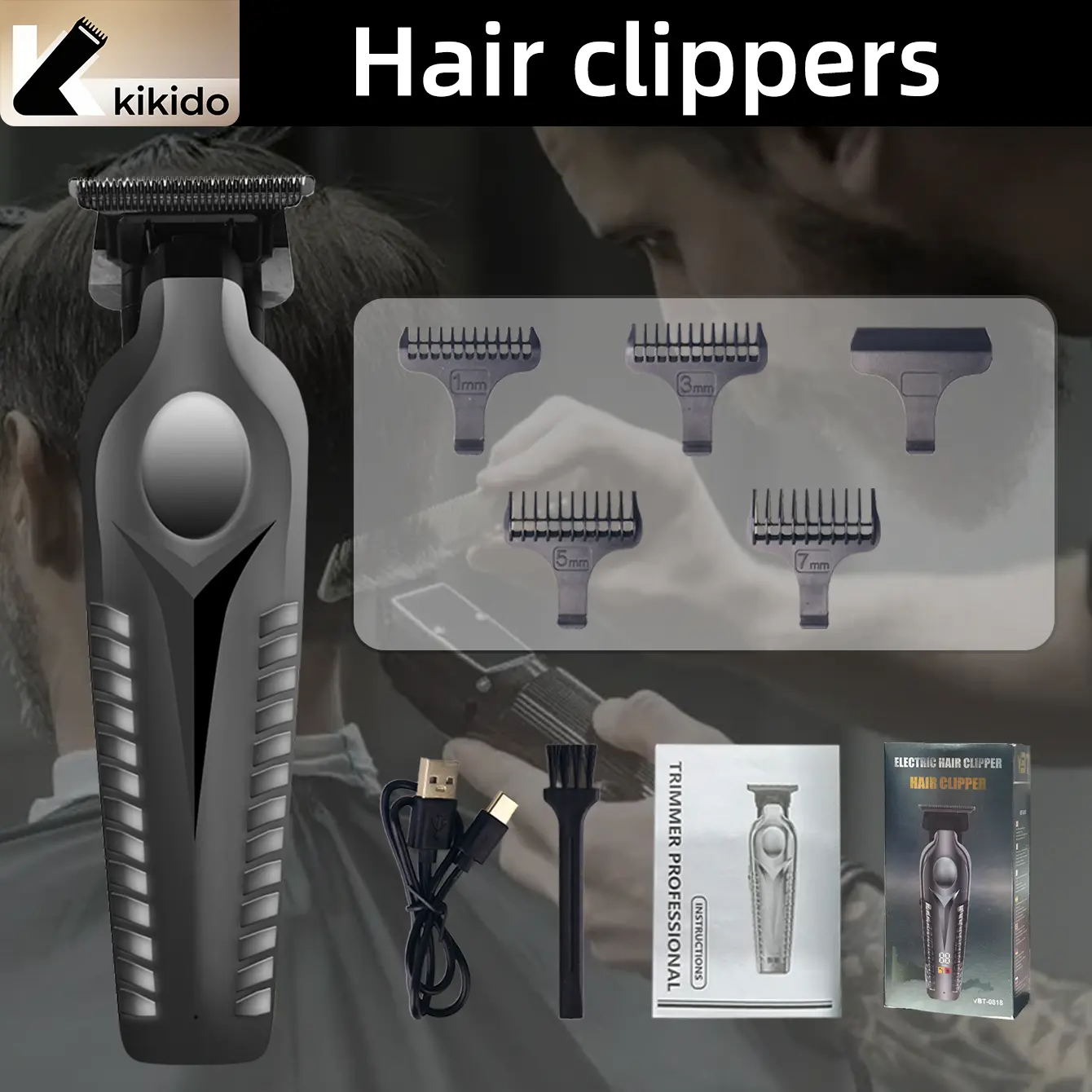 Kikido Men’s Electric Hair Clipper Set – Cordless Professional Trimmer with 1-7mm Guide Combs for Home Barber Use, USB Rechargeable, Precision T-Blade Grooming Kit