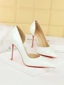 Women's Patent Leather Stiletto Heels, Pointed Toe Design, Rubber Sole Material, Casual & Elegant Style, Perfect for Spring & Fall