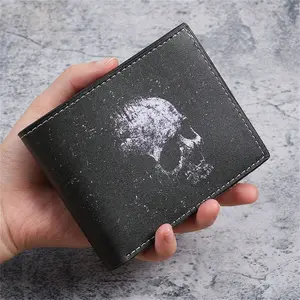 Vintage Bat Skull Print Bifold Wallet – Small Leather Coin Purse & Card Holder for Men, Gothic Style Short Wallet, Essentials Gift Idea
