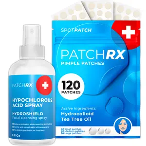 PatchRx Clear Skin Bundle – Hypochlorous Acid Spray (8oz) & Pimple Patches, Acne care set targets bacteria, pimples, breakouts & redness, includes HOCL facial cleanser spray + hydrocolloid zit stickers with tea tree oil & salicylic acid for fast healing