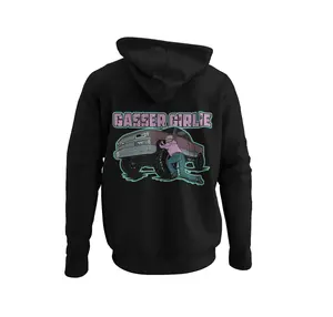 Gasser Girlie Truck Pullover Hooded Sweatshirt Womenswear Western Tops Fleece Printed Casual Comfort Long Sleeve Sweaters SofT Longsleeves Lady Drawstring Fitted