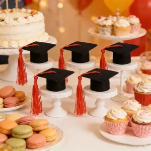 8pcs Mini Graduation Cap with Tassel – 2026 Black Grad Cap Bottle Topper for Party Supply, Small Bachelor Hat for Graduation Celebration Decorations