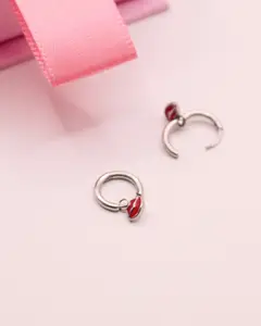 Silver Lips Huggie & Charm Earrings