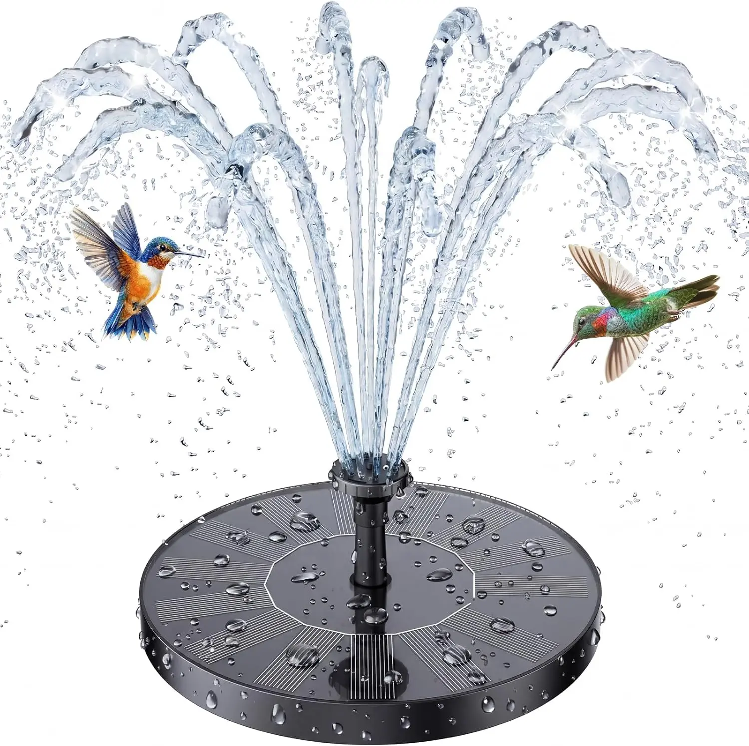 Floating 1.5W Solar-Powered Water Pump with 6 Nozzles, Bird Bath Solar Sprinkler Fountain for Garden Pond, Outdoor Use, Solar Sprinkler Fountains