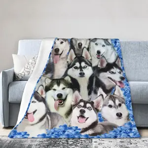 Siberian Husky Dog Throw Blanket Soft Fuzzy Fleece Blanket For Couch Bed Living Room Decoration 50"X40"