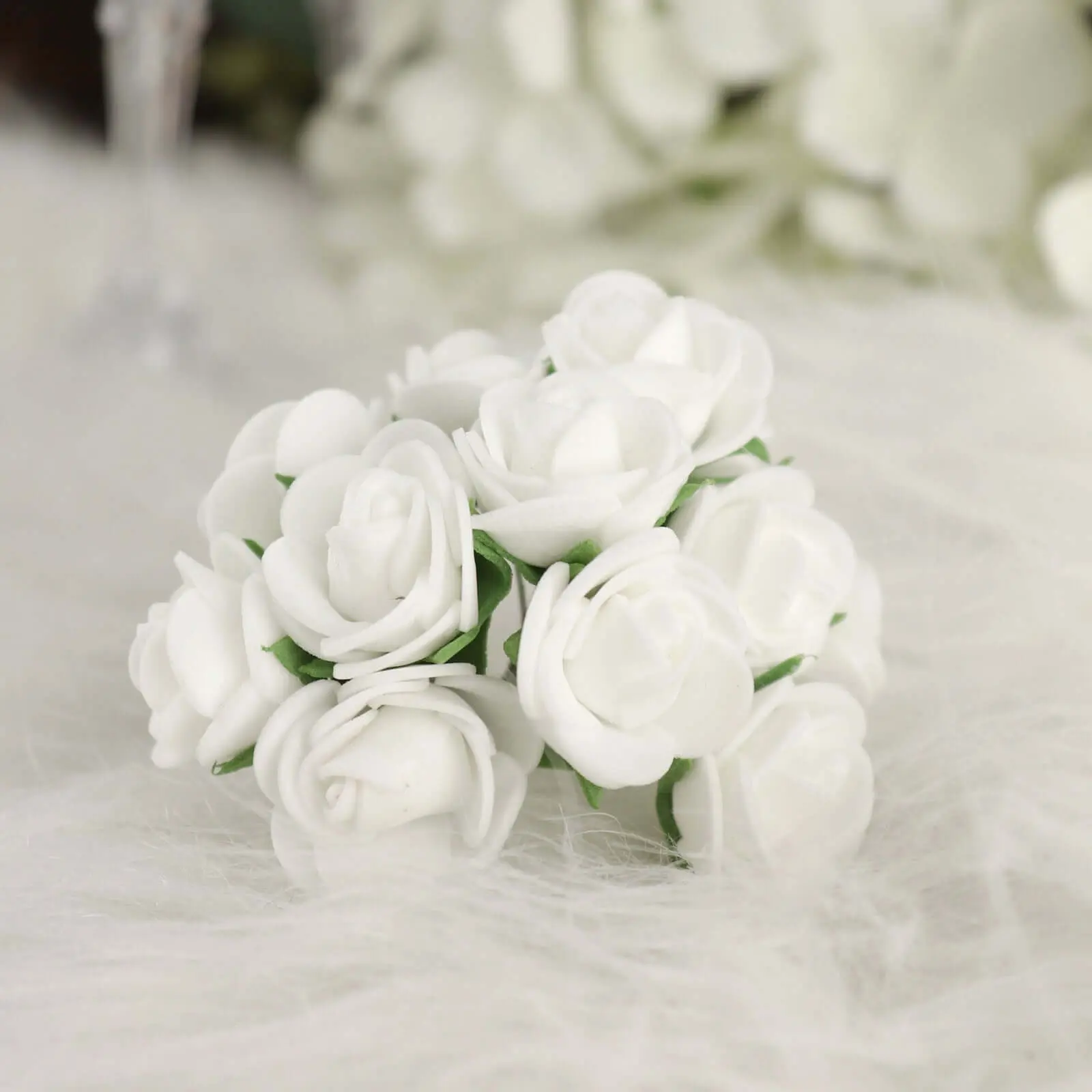 48 White Real-Touch Artificial Roses Bouquet with Stems, 1 in DIY Foam Craft Rose Buds, Floral Decor for DIY Crafters & Event Decor Ornaments, Flower Heads