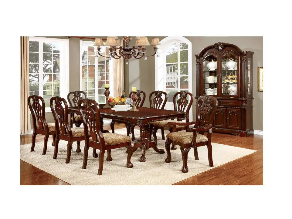 CM3212T Astoria Grand Singletary Elana Brown Cherry Finish Wood Double Pedestal Dining Table Set - 7 Pieces