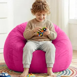 Stuffed Animal Storage Bean Bag Chair Cover – Soft Velvet Kids Beanbag with Handle, Machine Washable (No Filler). Hot Pink Organizer for Living Room, Bedroom & Dorm. Comfy & Functional.