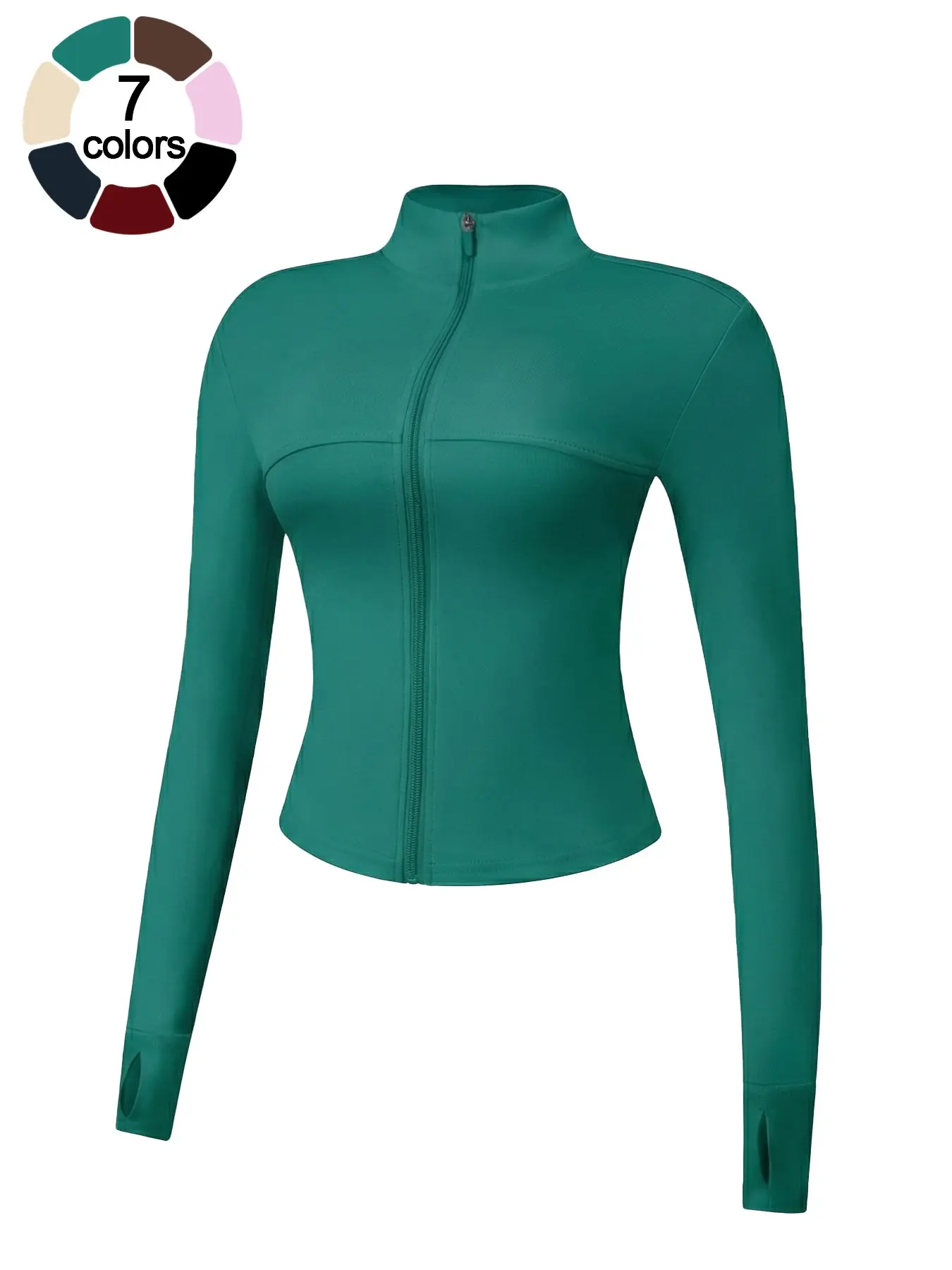 Women Zipper Sports, Athletic Jacket Stand Collar Slim Fit Long Sleeve With Thumb Hole Design Minimalist Solid Color Stretch Breathable Skin-Friendly Casual Yoga Wear Gym Training Outdoor Sweat-Wicking Running Cycling Versatile Travel Sports Top