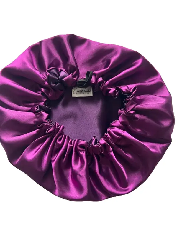 Purple Satin Adjustable Bonnet (Reversible)