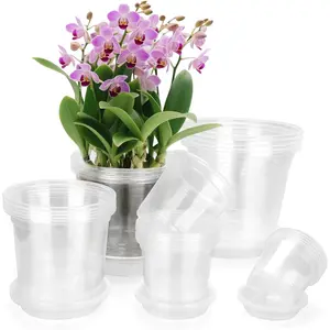 7/6/5/4/3 Inch Clear Nursery Pots with Drainage Trays, (25 Pack 7+6+5+4+3 Inch or 15 Pack 7/6/5/4/3 Inch)  Plastic Pots for Plants, Clear Pot for Seed Starting, Transplanting, Succulents, and Indoor Gardening (3+4+5+6+7 inch)