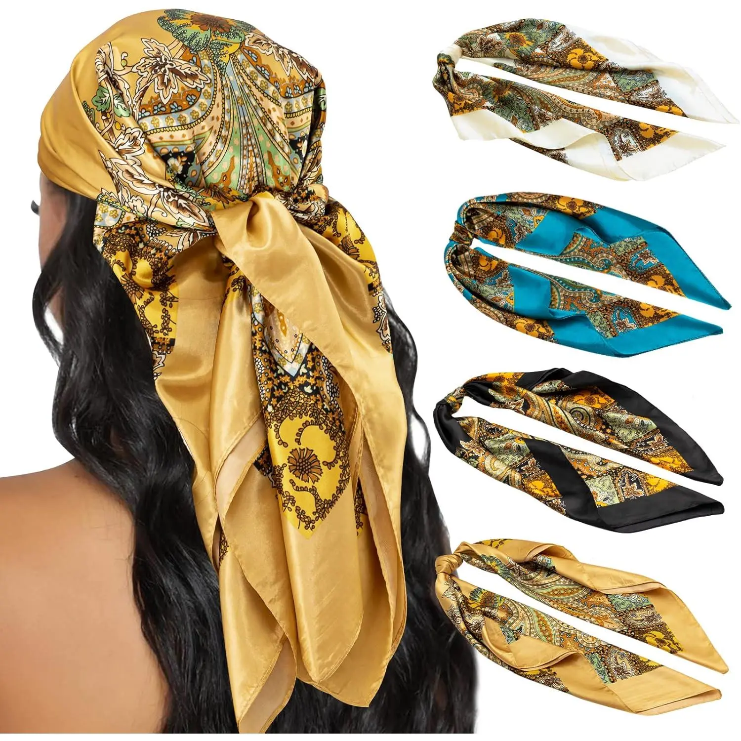 4 count  Scarf for Women 35"  Scarves Silk Like Satin  Scarfs Square Bandana Hair Wraps Scarf for Sleeping