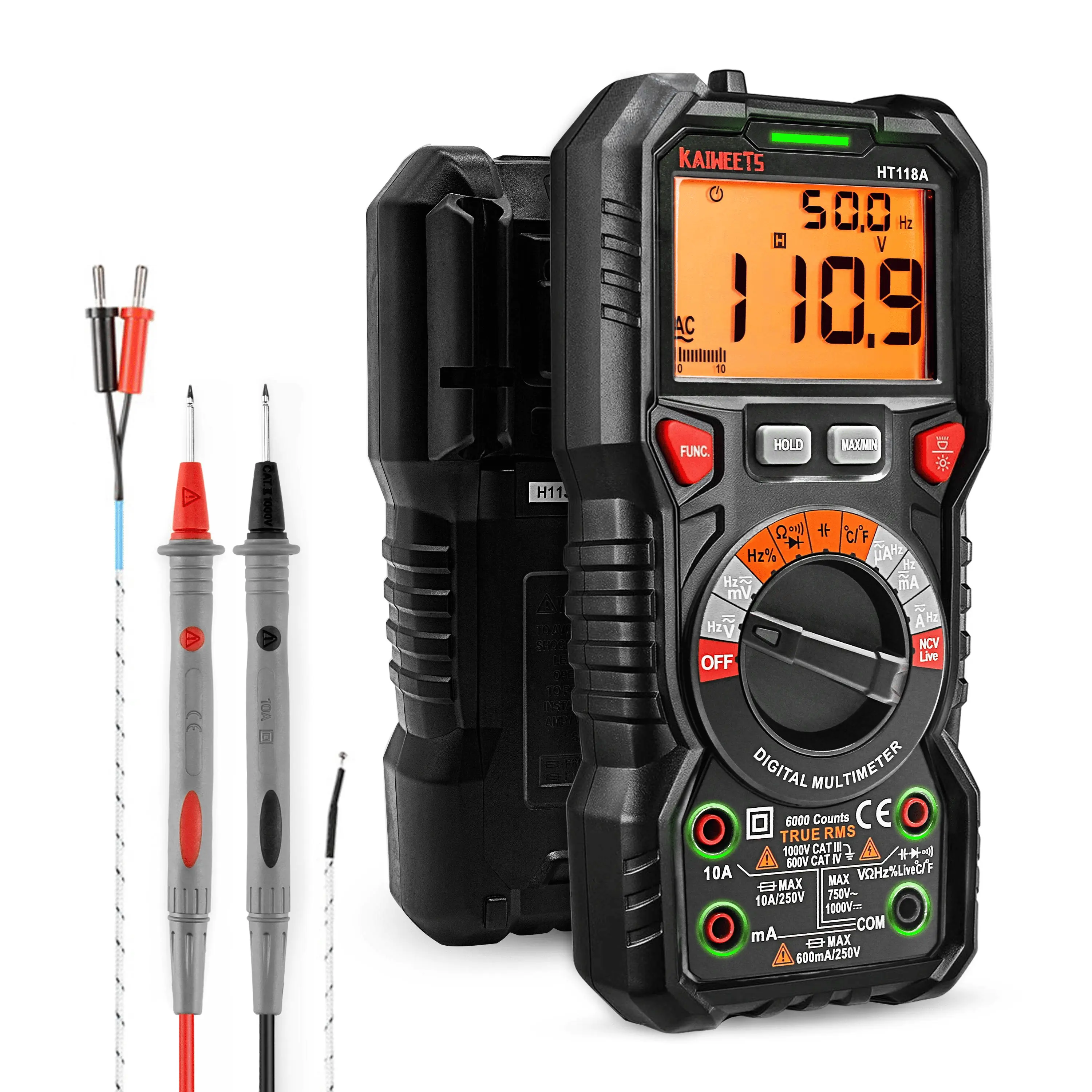 KAIWEETS HT118A Digital Multimeter TRMS 6000 Counts, Auto-Ranging, Ideal for Electrical Professionals and Home DIY Projects Voltage Tester Capacitor smart fast Measurement Tool