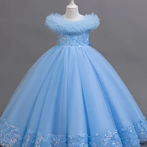 Princess Bubble Dress for Girls, Birthday Party Flower Girl Gown, Dress Up Gown, Elegant Short Sleeve Fitted Dress, Solid Pattern, Solid Colored Dress, Birthday Party Dresses, Princess Seraphina Dress, Birthday Clothes