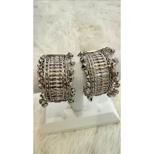 Elegant Oxidized Triple Layer Long Necklace Set  With Bangles