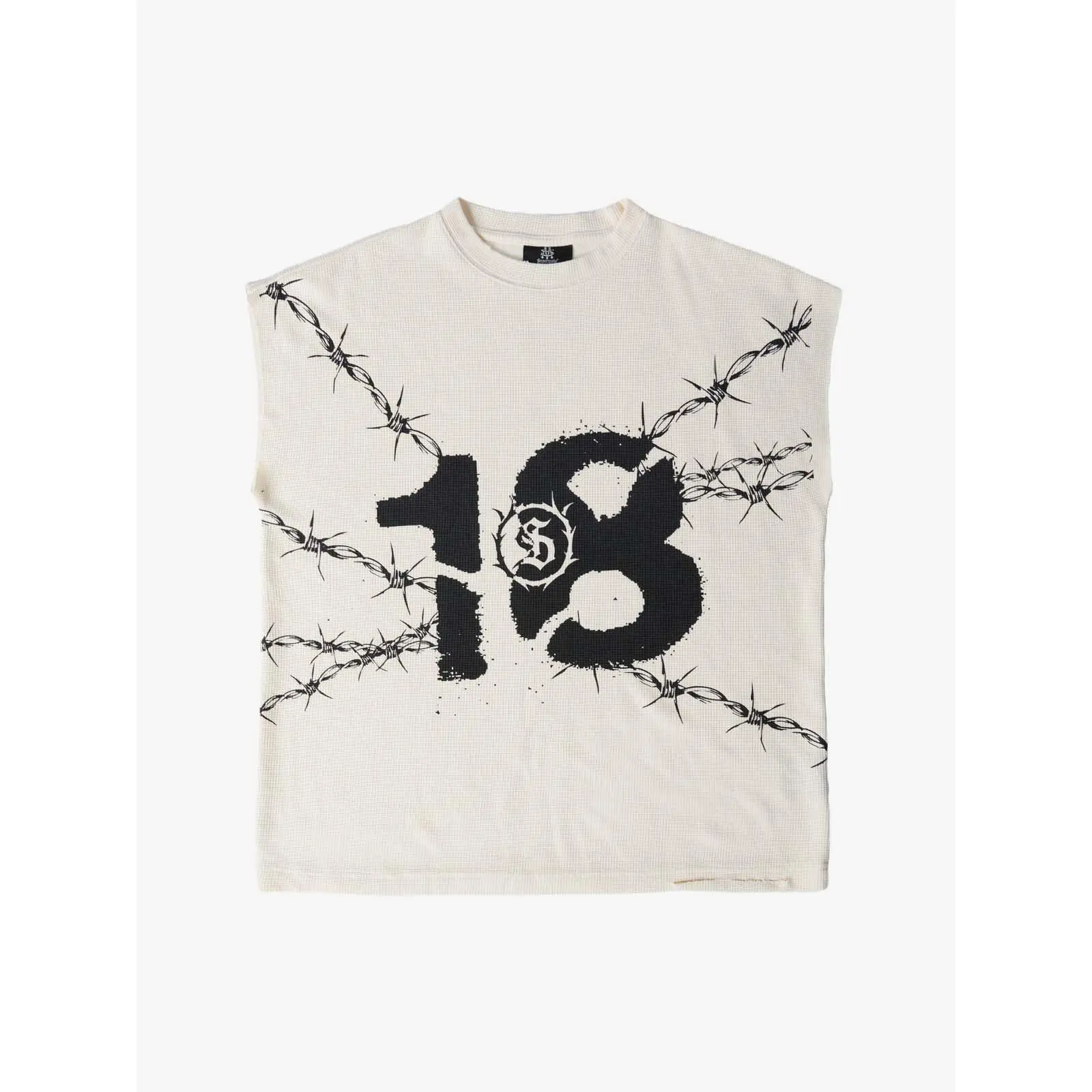 Supermade T-Shirt, Men's Casual Streetwear Sleeveless Design with Edgy Thorn & 18 Graphic in Textured Waffle Fabric, Tshirt