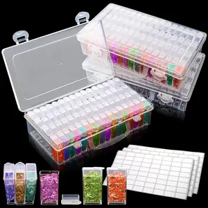 3 Pack Diamond Art Storage Containers, 192 Grids Acrylic Bead Box with Label Stickers, 5D Diamond Dot Art Case, Embroidery DIY Art Craft Storage Jar for Sewing, Nail, Rhinestone, Seed