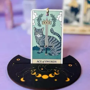 Mystery Tarot Card Bookmark with Gold Tassel, Cat Design - Unique Gift for Cat Lovers & Book Lovers, Perfect Tarot Gift for Witches