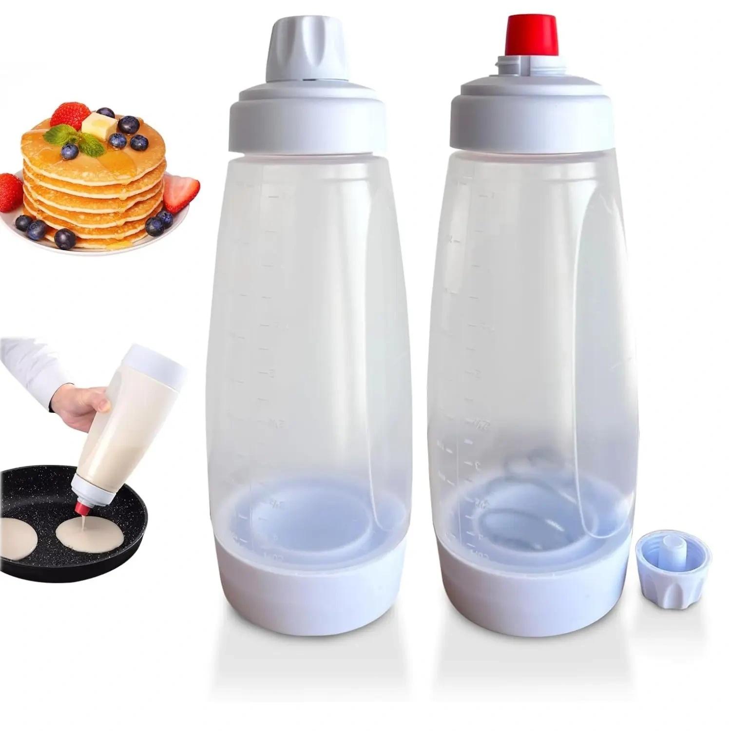 Handheld Batter Dispenser, Batter Mixing Bottle with Scale, Pancake Batter Dispenser, Kitchen Gadgets for Home Use, Utensils,Pancake Batter Dispenser with Blender Balls, Kitchen Batter Squeezer Bottle Suitable for Cupcakes, Pancakes, Muffins Smooth