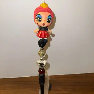 Cute Queen with Hearts Fancy Pen Featuring Adorable Doll Design and Sparkling Beads for Stylish Writing