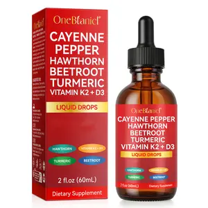 ONEBTANICL Cayenne Pepper Drops Supplement Liquid + Hawthorn Berry, Vitamin D3 K2 Beet Root Powder, Ceylon Cinnamon, Turmeric Curcumin, Organic Panax Ginseng, Berberine Extract