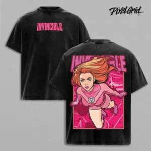 Atom Eve Invincible Graphic Tees, Comic TV Show Shirt, Vintage Washed Oversized Heavy Cotton T-Shirt, Unisex Graphic Streetwear Fit, Casual Crewneck Gamer Apparel, Retro Comic Style