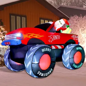 GOOSH 7.5 FT Long Christmas Inflatables Monster Truck with Built-in LEDs Outdoor Decorations for Garden Lawn Indoor Party Décor Santa Claus on Truck Ornaments