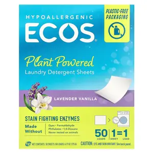 Earth Friendly Products Ecos®, Plant Powered Laundry Detergent Sheets, Lavender Vanilla, 50 Sheets