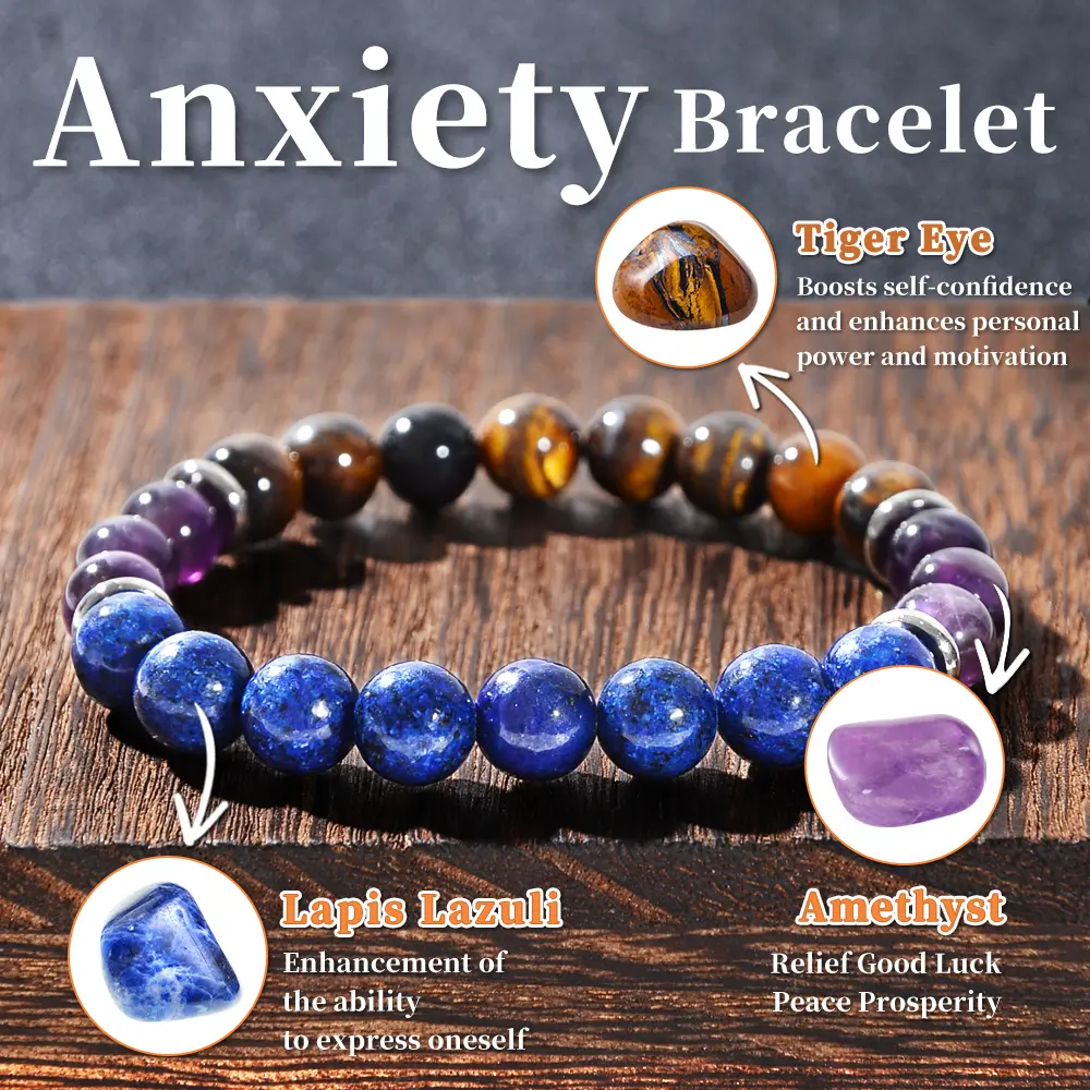 Nature Amethyst Anxiety Bracelet Reliever stress Bracelet Natural Amethyst, Tiger's Eye Stone, Lapis Bracelet Gift For Girl Men Women Christmas Gift blue bracelet