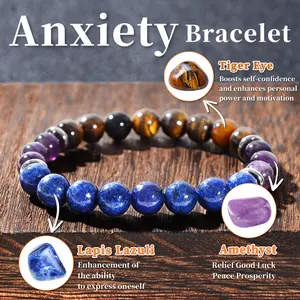 Nature Amethyst Anxiety Bracelet Reliever stress Bracelet Natural Amethyst, Tiger's Eye Stone, Lapis Bracelet Gift For Girl Men Women Christmas Gift blue bracelet