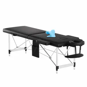 Portable Massage Table with Neck Stretcher, Light Weight 84 in Massage Bed Adjustable Lash Bed Tattoo Table for Eyelash Extensions Beauty Spa (Aluminum, Black)