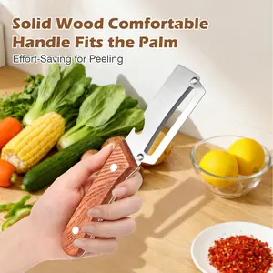 Premium Vegetable & Fruit Peeler – Wooden Handle, Stainless Steel Blade, Built-in Bottle Opener, Ideal for Apples, Potatoes, Pumpkins, Papayas & Zucchinis