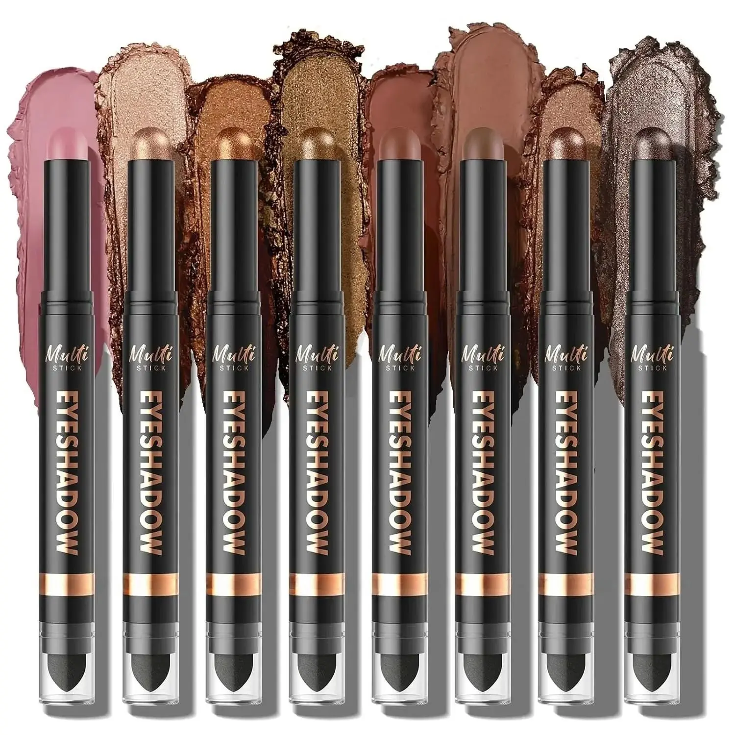 8 Piece Dual-Ended Eyeshadow Stick Set with Blender, Waterproof Cream Shadow in Matte & Shimmery Finishes for Smokey Eye Looks, For Sensitive Eyes, Workouts, Shimmery Eyeshadow, Matte Eyeshadow