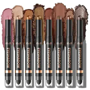 8Colors Dual-Ended Cream Eyeshadow Stick Set – Silky Smooth, Waterproof & Transfer-Proof, Built-in Blender Brush, All-Day Matte & Shimmer Wear Eye Makeup