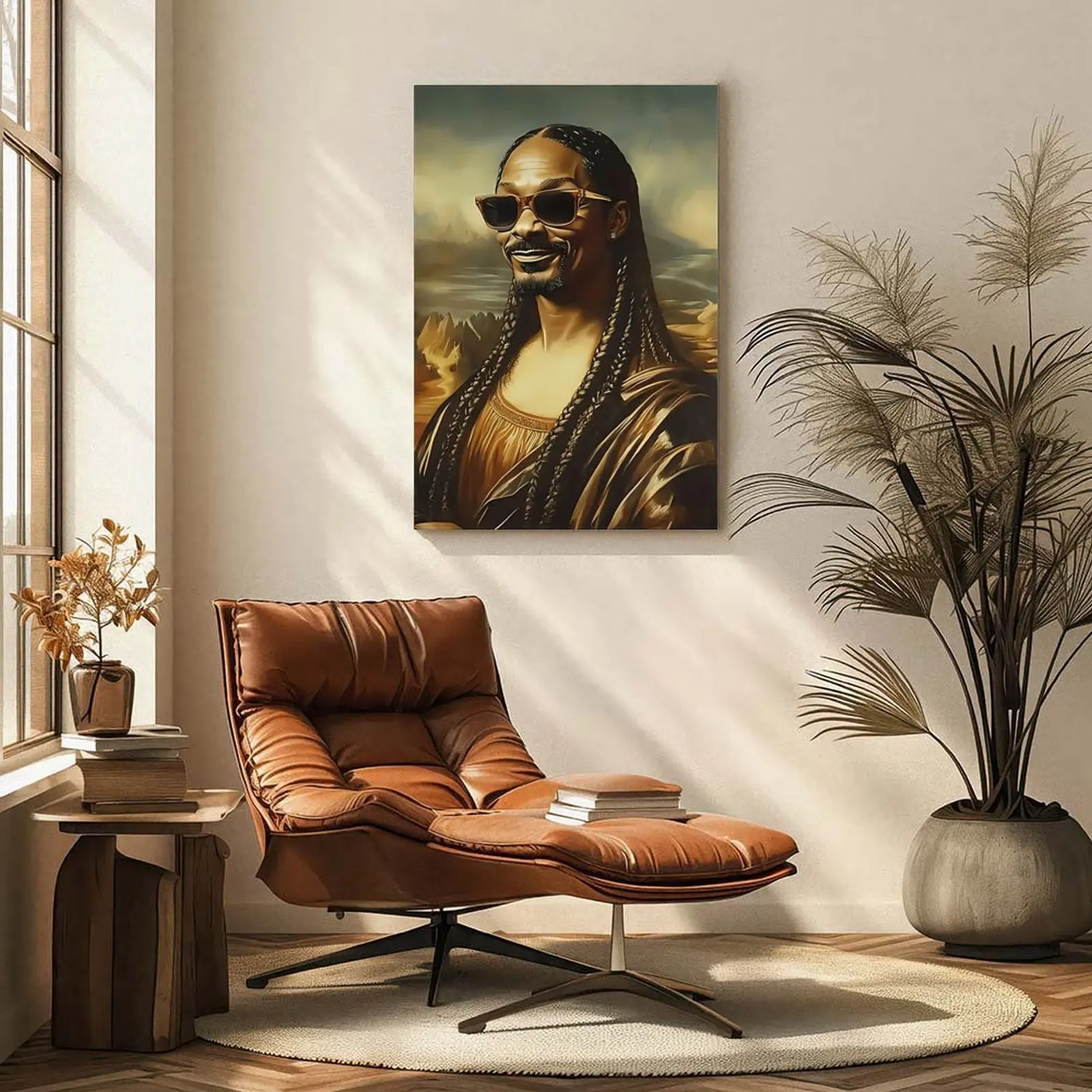 Frameless Canvas Wall Art Print - Mona Lisa Reading Newspaper, High-Quality Blended Styles Decorative Graphic, Living Room Decor, Office Gift, Frame-Style Alternative Home Decoration
