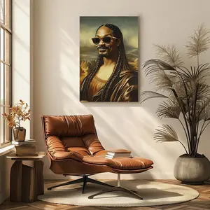 A vibrant, frameless canvas wall art print – Mona Lisa Reading a Newspaper | High-quality canvas print, blending traditional and modern styles, makes a unique gift and is perfect for decorating the walls of living rooms, bedrooms, offices, and bathrooms.