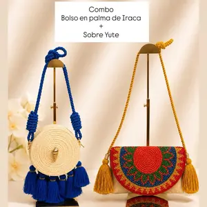 Combo Bolso en Palma de Iraca & Sobre yute mostaza 8x8 Inches.